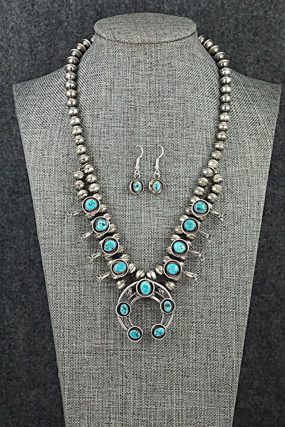 Turquoise & Sterling Silver Mini Squash Blossom Set - Phil Garcia