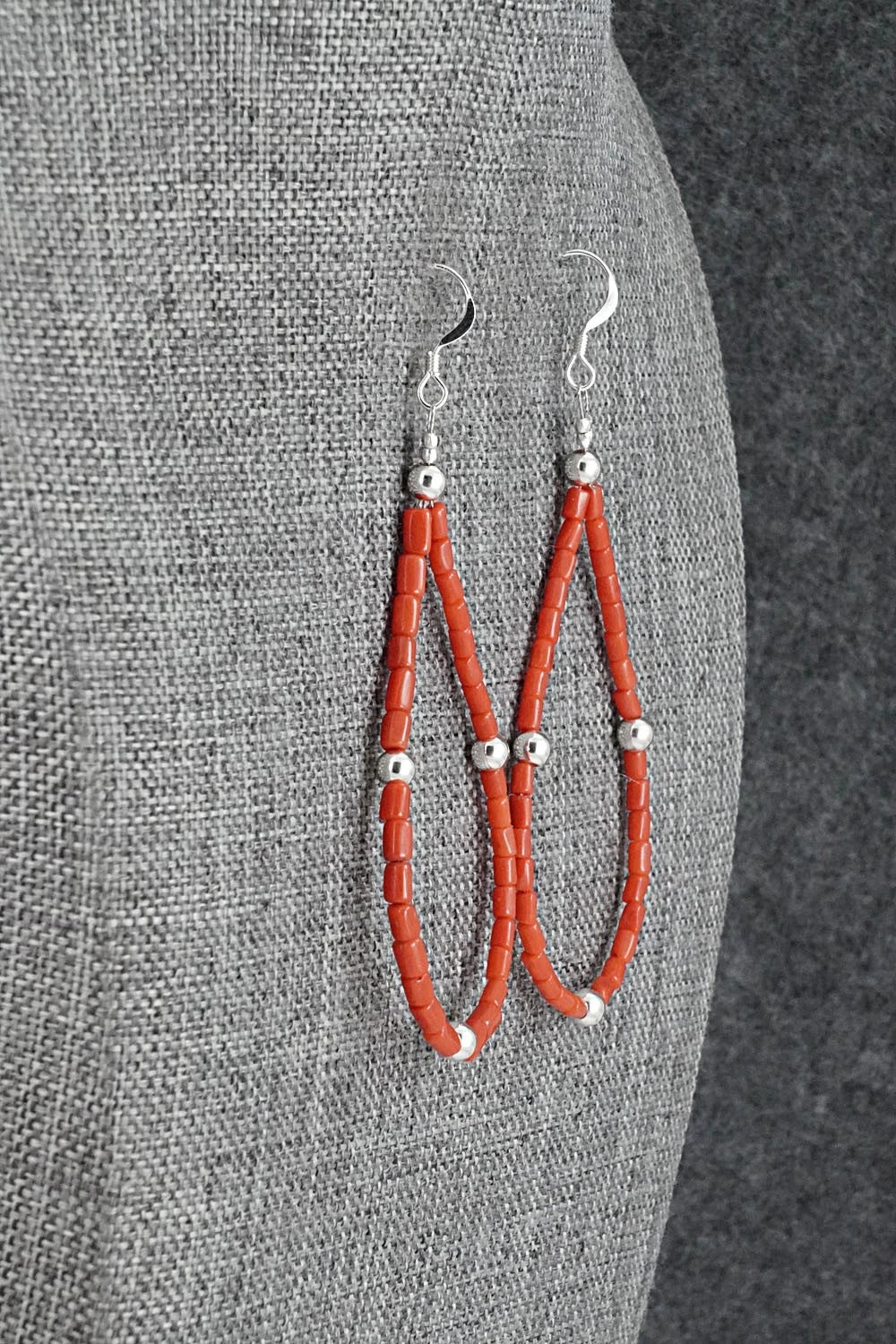 Coral & Sterling Silver Earrings - Doreen Jake
