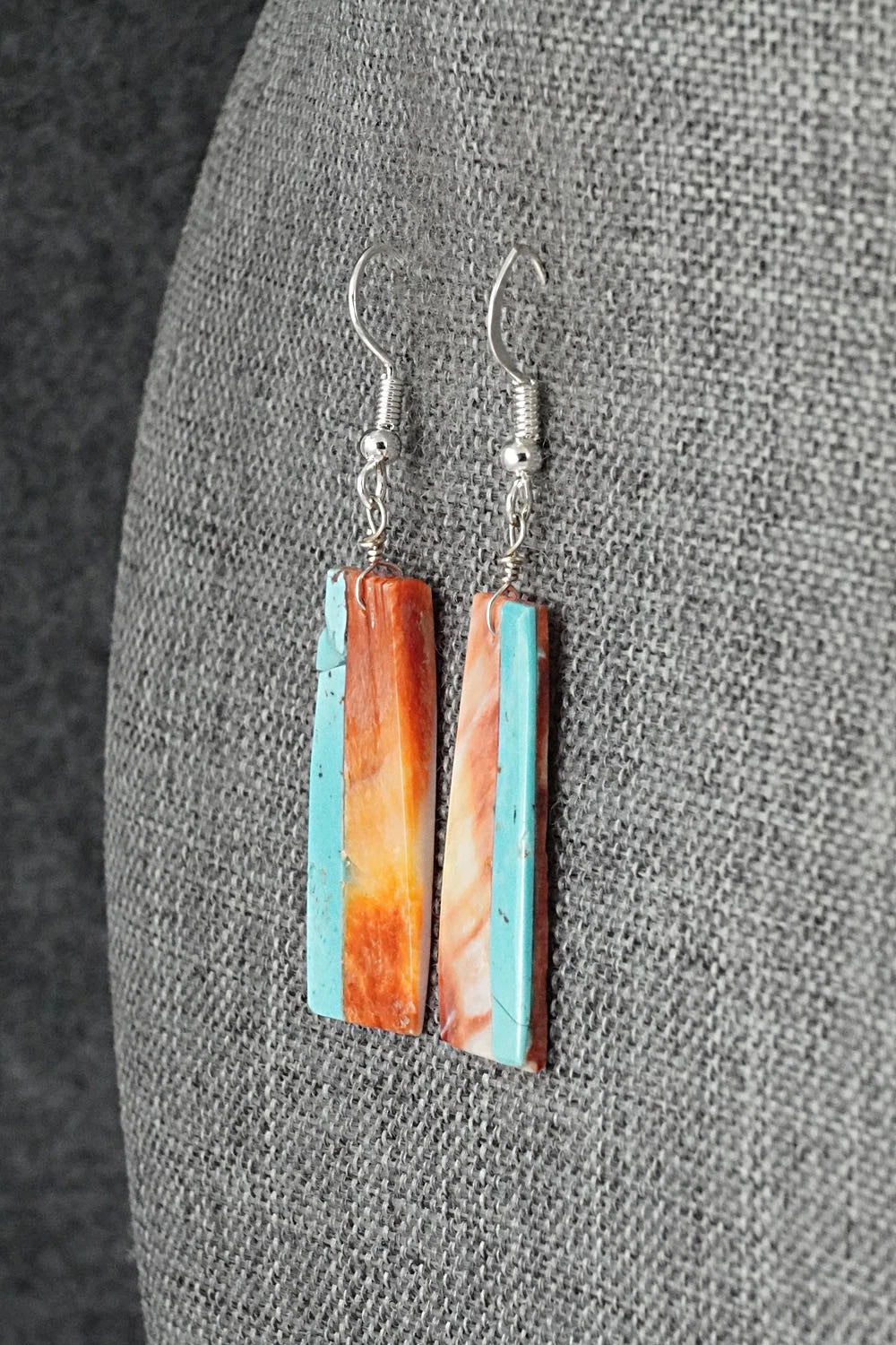 Spiny Oyster, Turquoise & Sterling Silver Earrings - Louise Pete