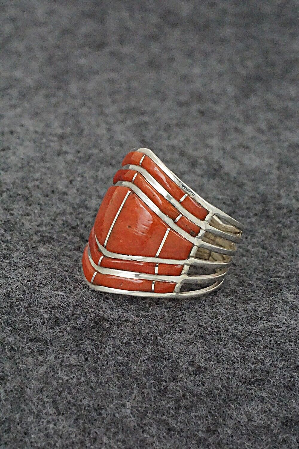 Coral & Sterling Silver Ring - Andrew Enrico - Size 8.5