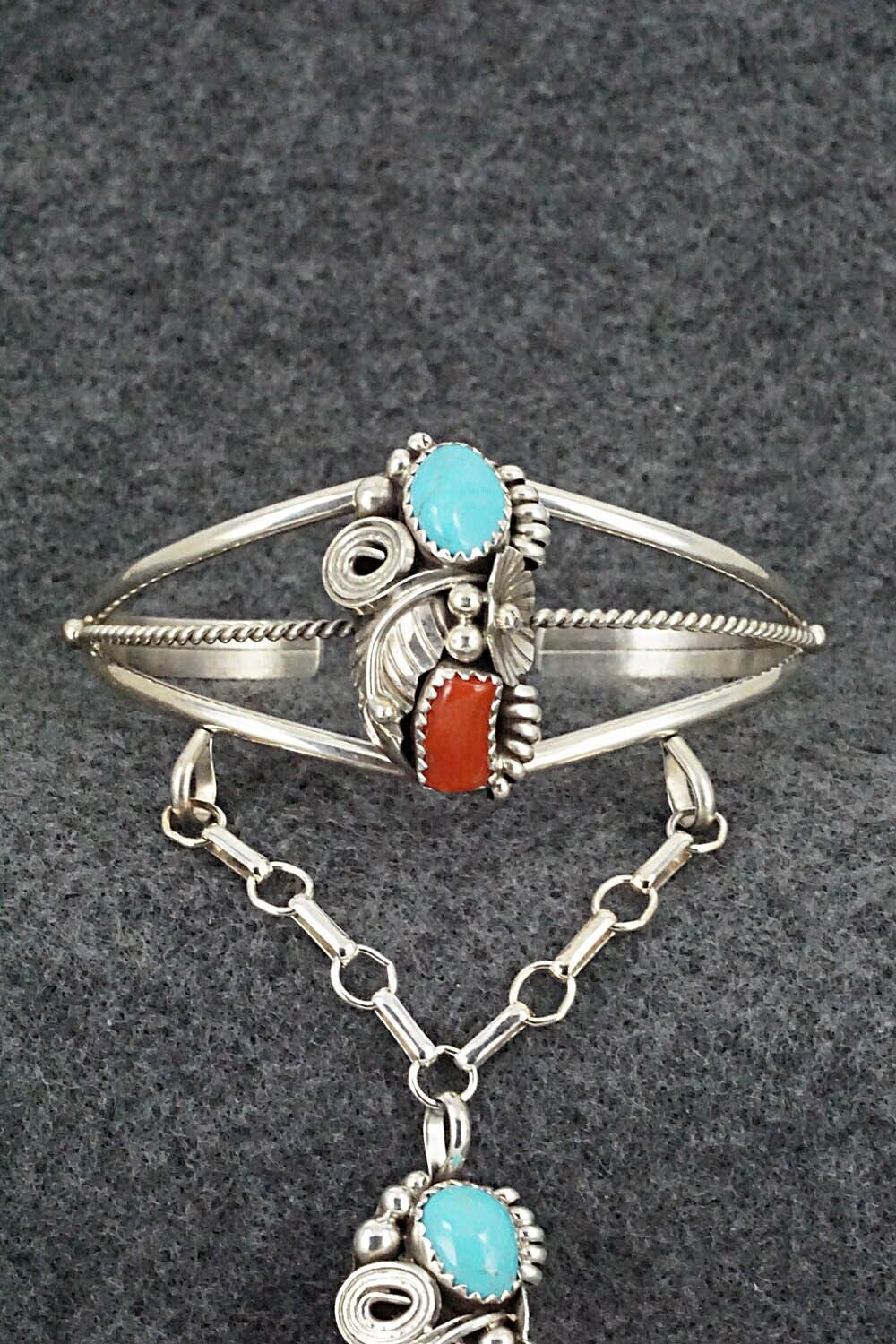 Coral and Turquoise Bracelet & Ring - Max Calladitto - Size 7.5 (Adj.)