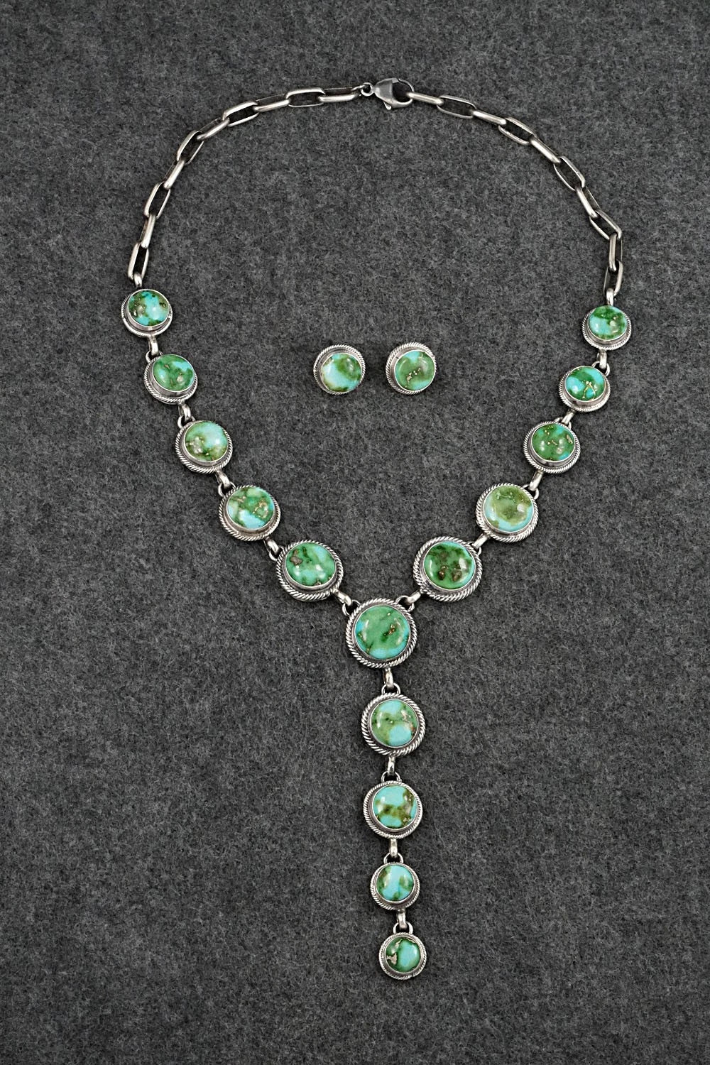 Turquoise & Sterling Silver Necklace and Earrings Set - Darrin Livingston