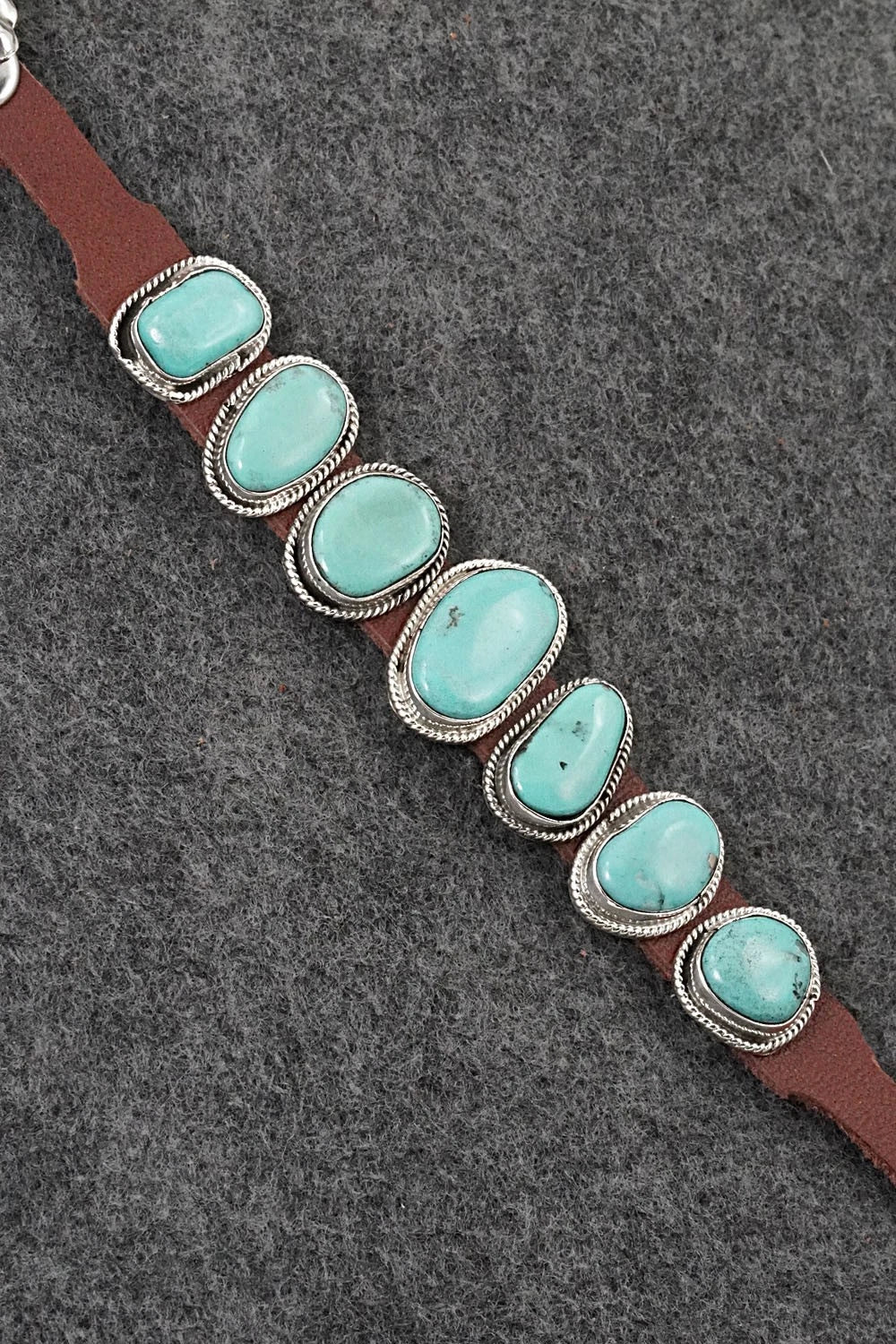 Turquoise, Sterling Silver & Leather Bracelet - Marlene Ramone