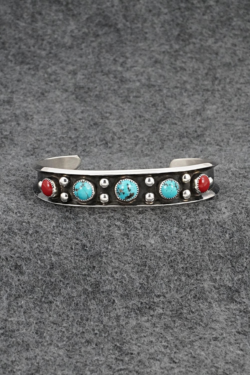 Turquoise, Coral & Sterling Silver Bracelet - Paul Largo