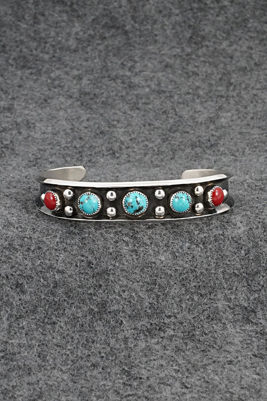 Turquoise, Coral & Sterling Silver Bracelet - Paul Largo