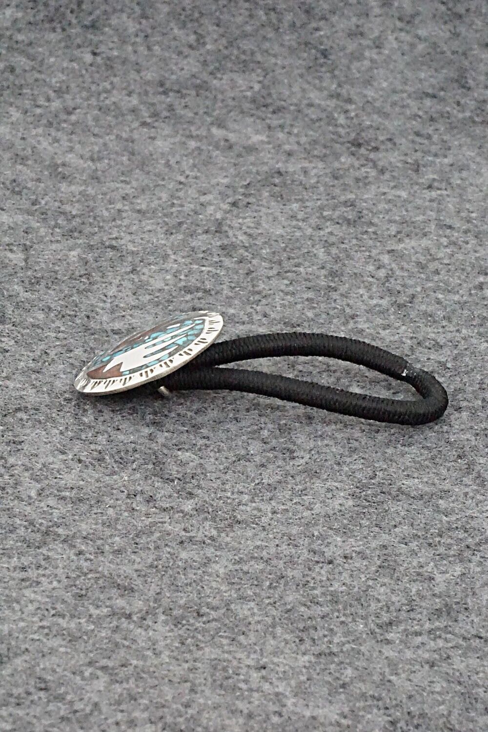 Turquoise, Coral & Sterling Silver Hair Tie - Joleen Yazzie