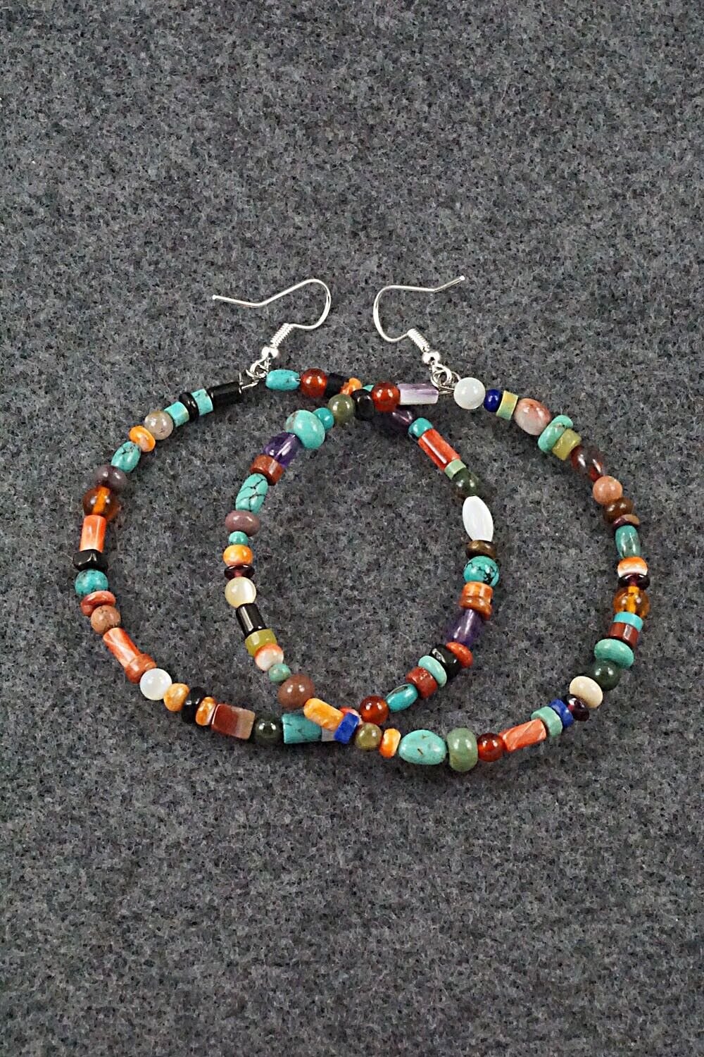Multi Stone & Sterling Silver Hoop Earrings - Helen Tsosie