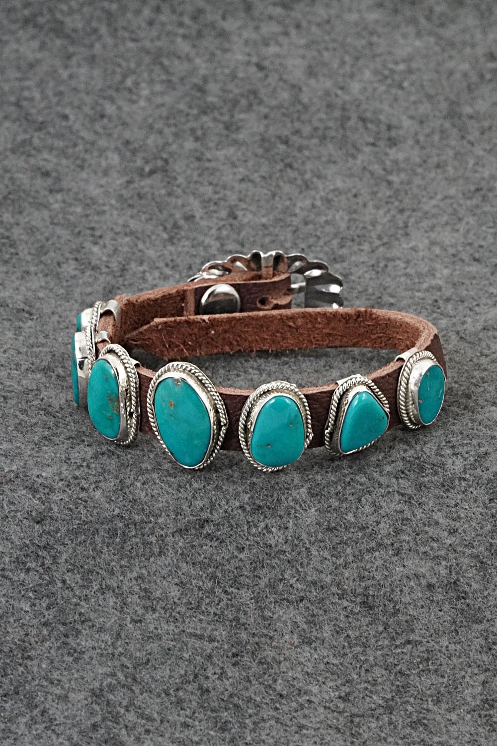 Turquoise, Sterling Silver & Leather Bracelet - Rosita Charlie