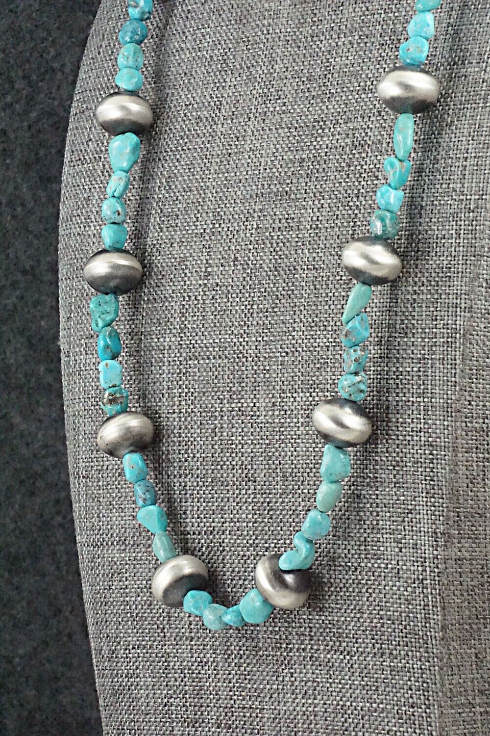 Turquoise & Sterling Silver Necklace 26" - Doreen Jake