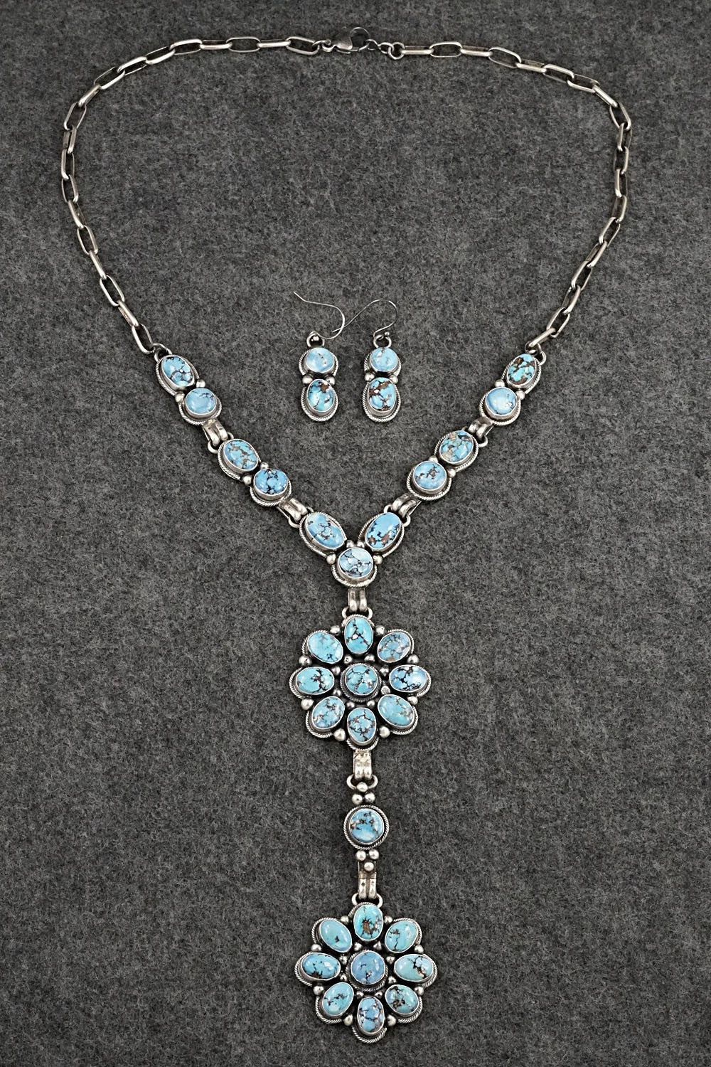 Turquoise & Sterling Silver Necklace and Earrings Set - Paul Livingston