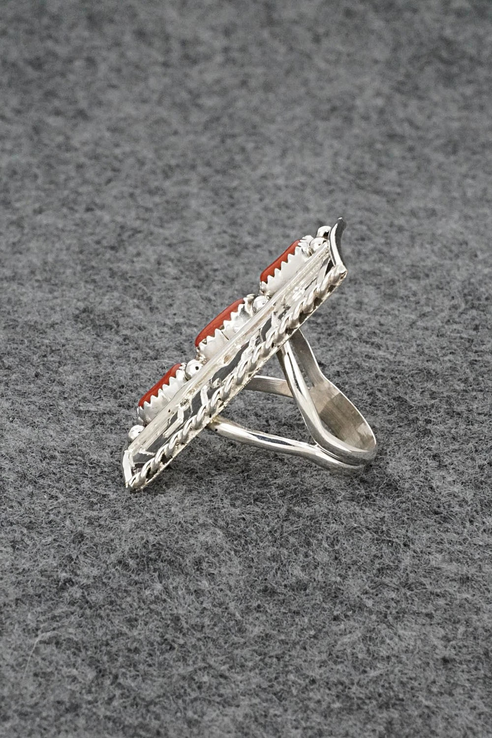 Coral & Sterling Silver Ring - Ronnie Spencer - Size 8.5