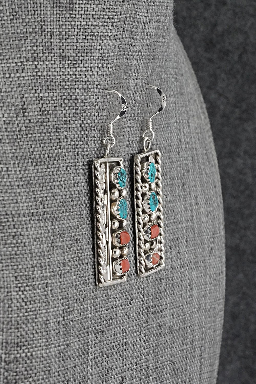 Turquoise, Coral & Sterling Silver Earrings - Ronnie Spencer