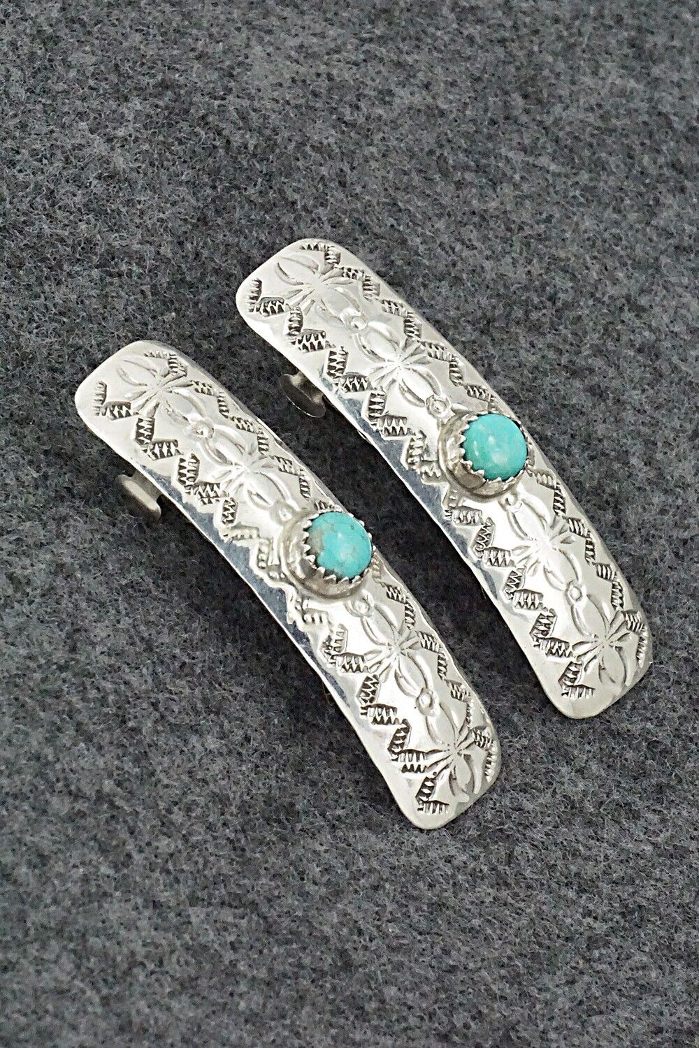 Turquoise & Sterling Silver Mini Hair Barrettes - Betty Laughing