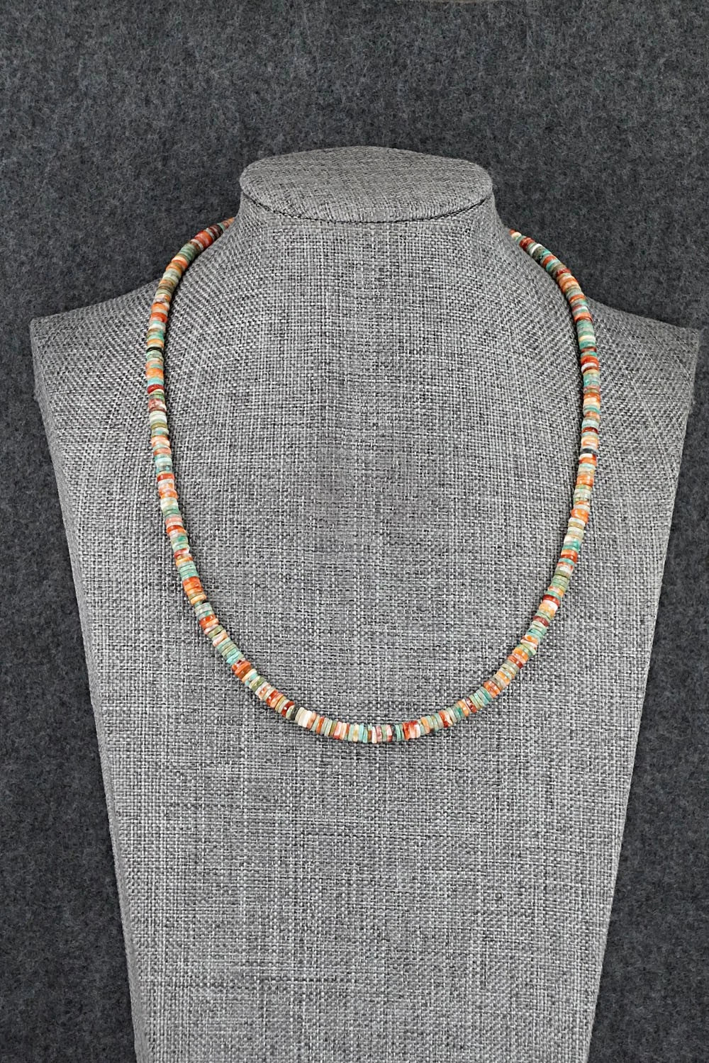 Turquoise, Spiny Oyster & Sterling Silver Necklace 17" - Doreen Jake