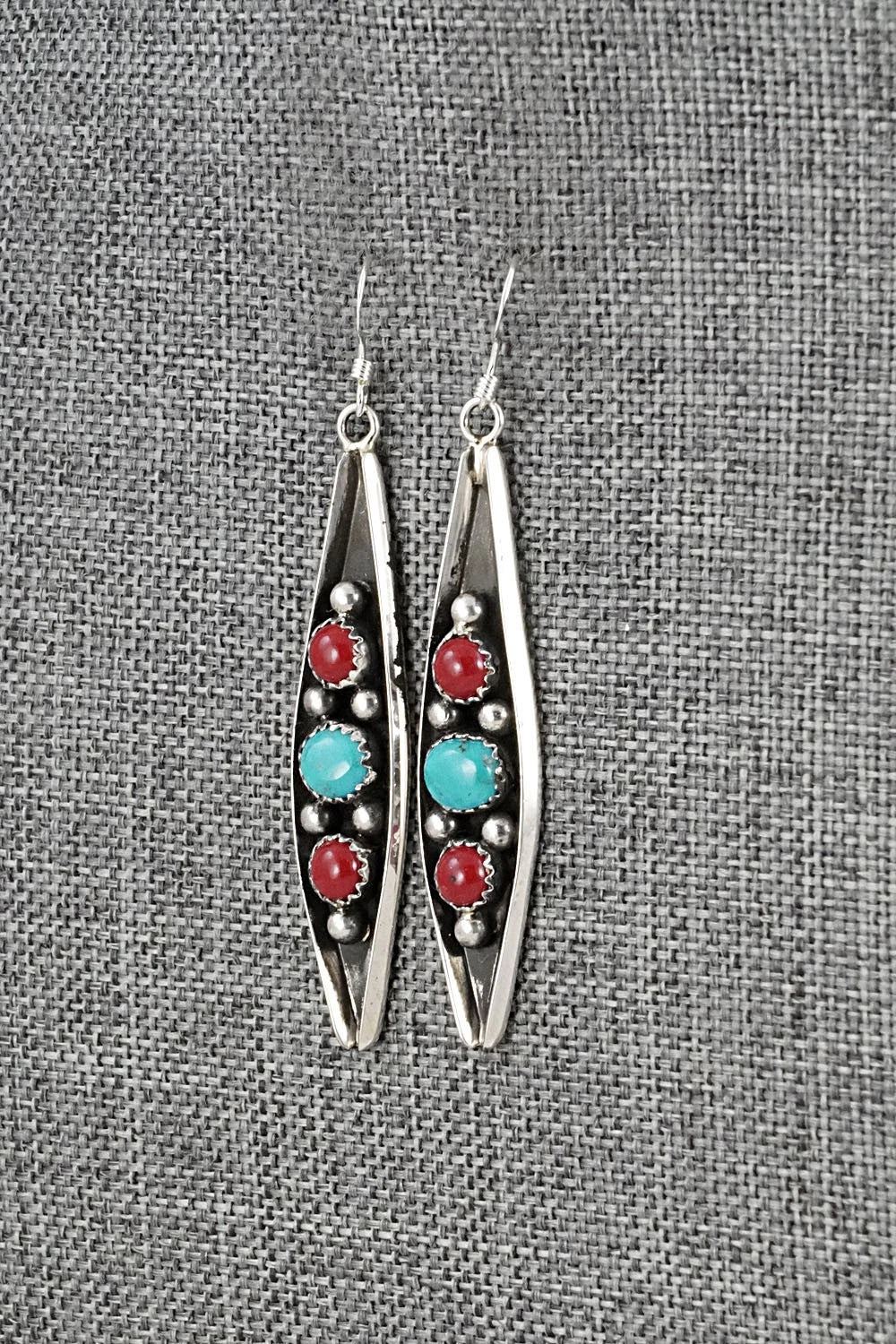 Turquoise, Coral & Sterling Silver Earrings - Paul Largo