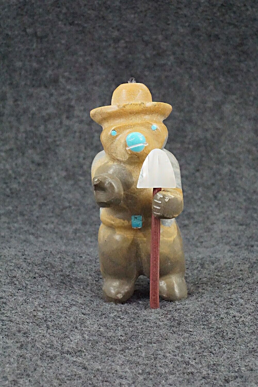 Smokey Bear with Shovel Zuni Fetish Carving - Enrike Leekya