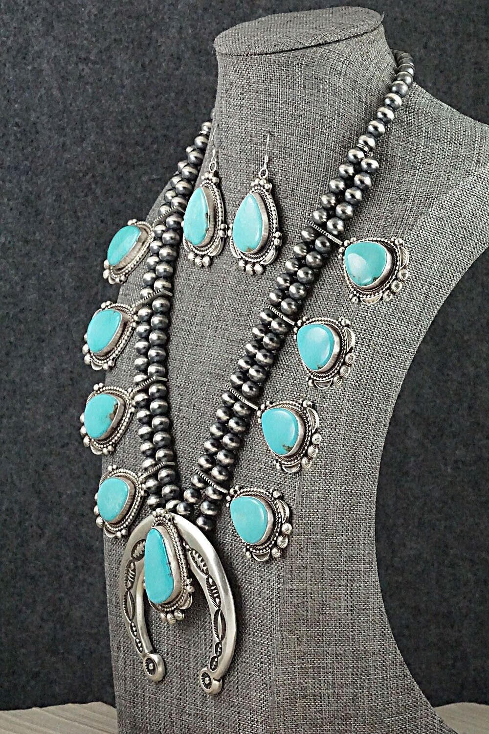 Turquoise & Sterling Silver Squash Blossom Set - Tom Lewis