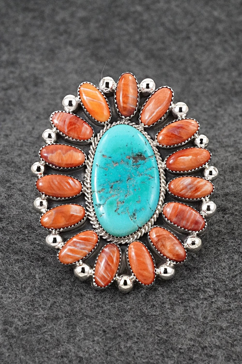 Turquoise, Spiny Oyster & Sterling Silver Ring - Anthony Brown - Size 10