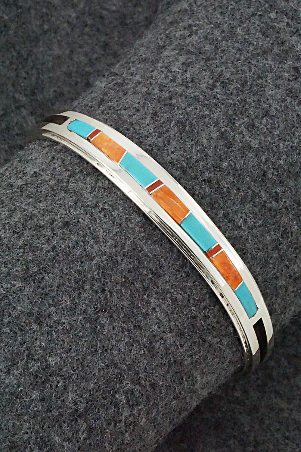Turquoise, Coral, Spiny Oyster & Sterling Silver Bracelet - Wilbert Muskett