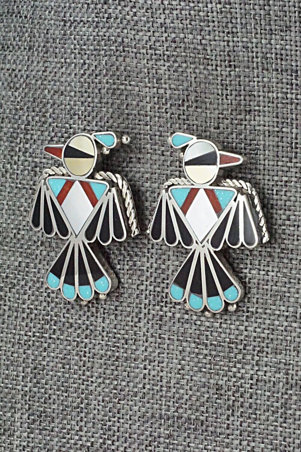 Multi Stone Inlay & Sterling Silver Earrings - Adrian Wallace