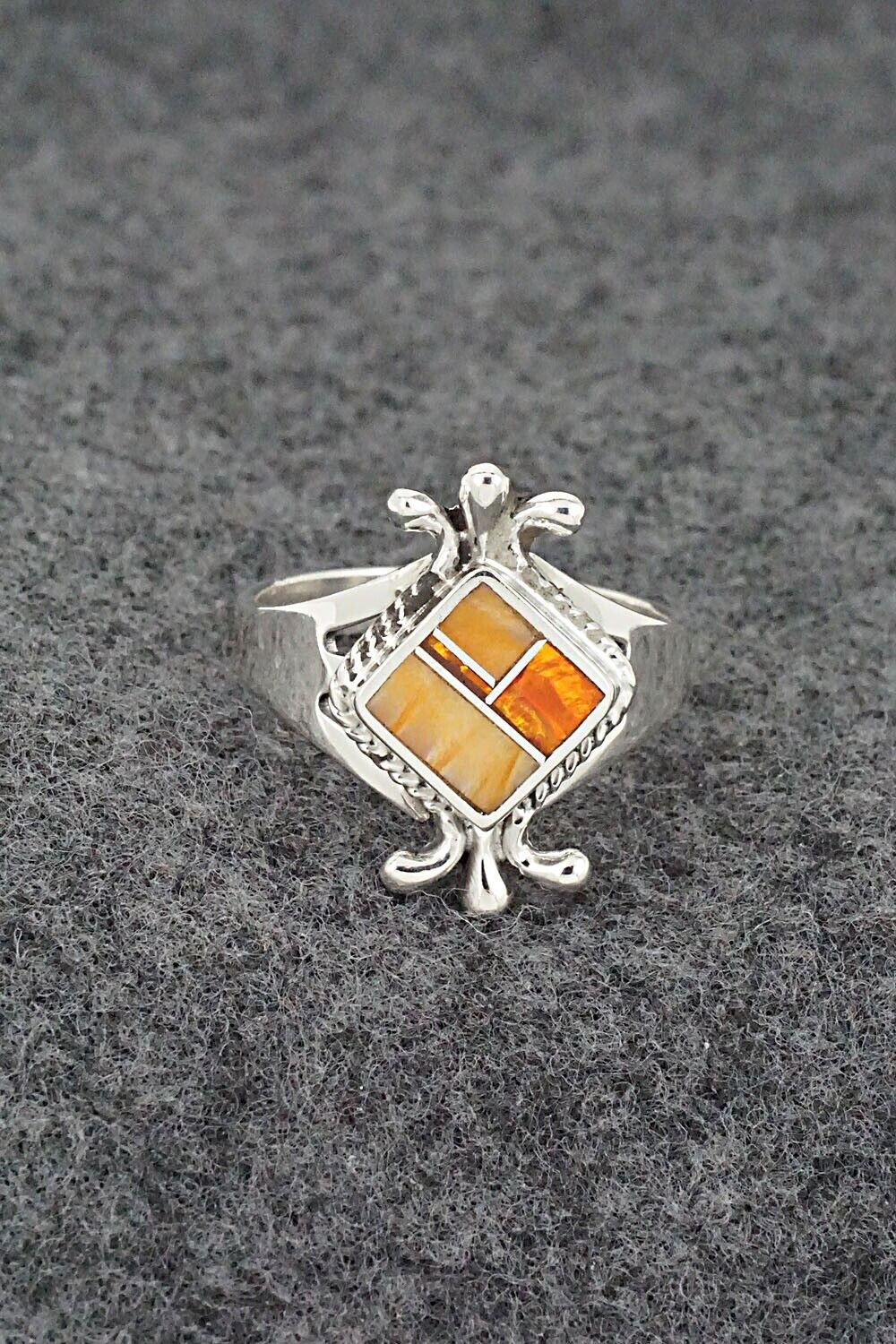 Spiny Oyster, Opalite & Sterling Silver Inlay Ring - James Manygoats - Size 9