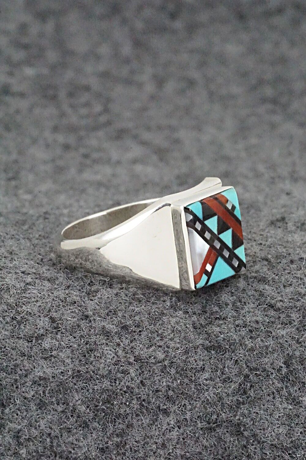 Multi Stone & Sterling Silver Ring - Herbert Kallestewa - Size 9.5