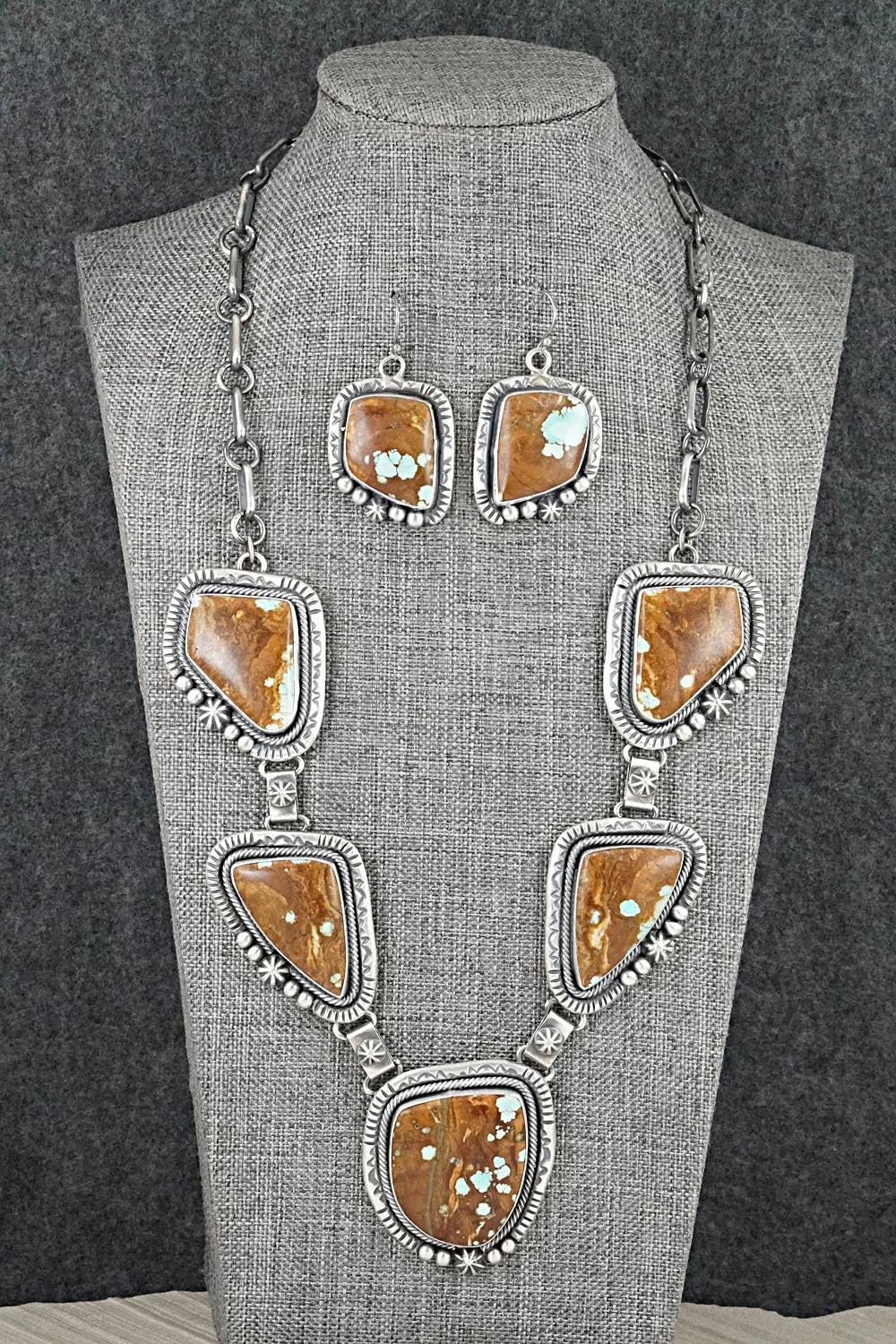 Turquoise & Sterling Silver Necklace and Earrings Set - Paul Livingston