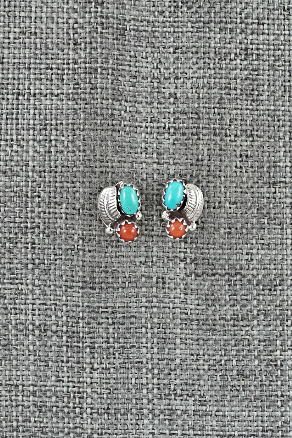 Turquoise, Coral & Sterling Silver Earrings - Betty Hawthorne