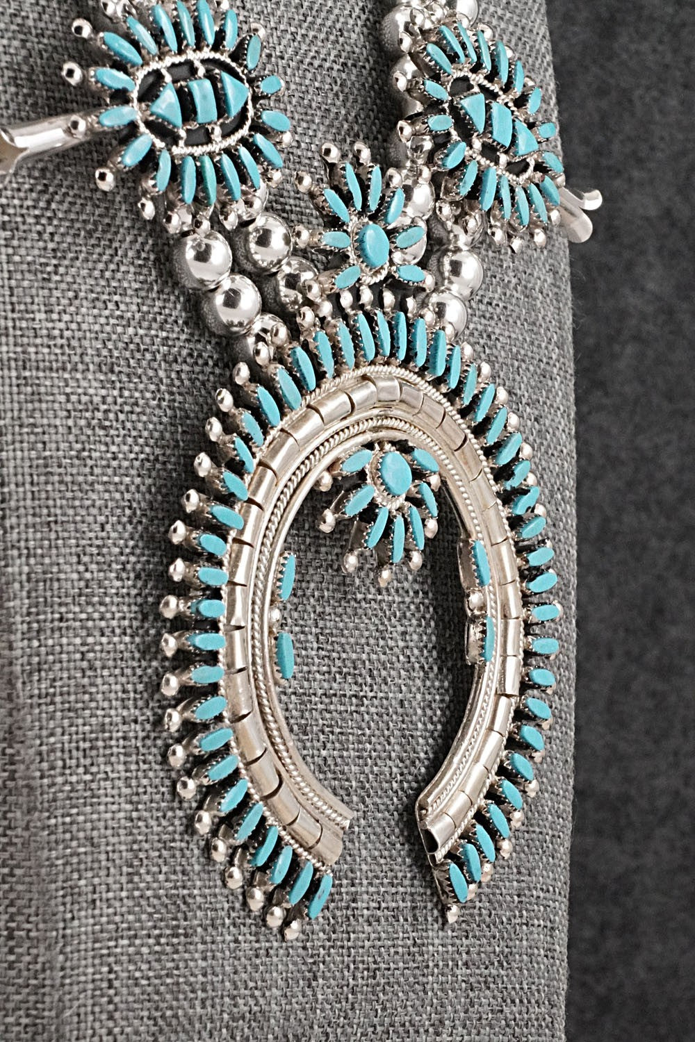 Turquoise & Sterling Silver Squash Blossom Set - Evonne Hustito