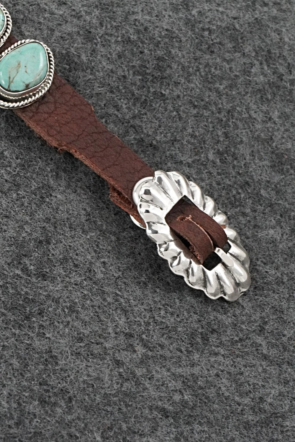 Turquoise, Spiny Oyster, Sterling Silver & Leather Bracelet - Marlene Ramone