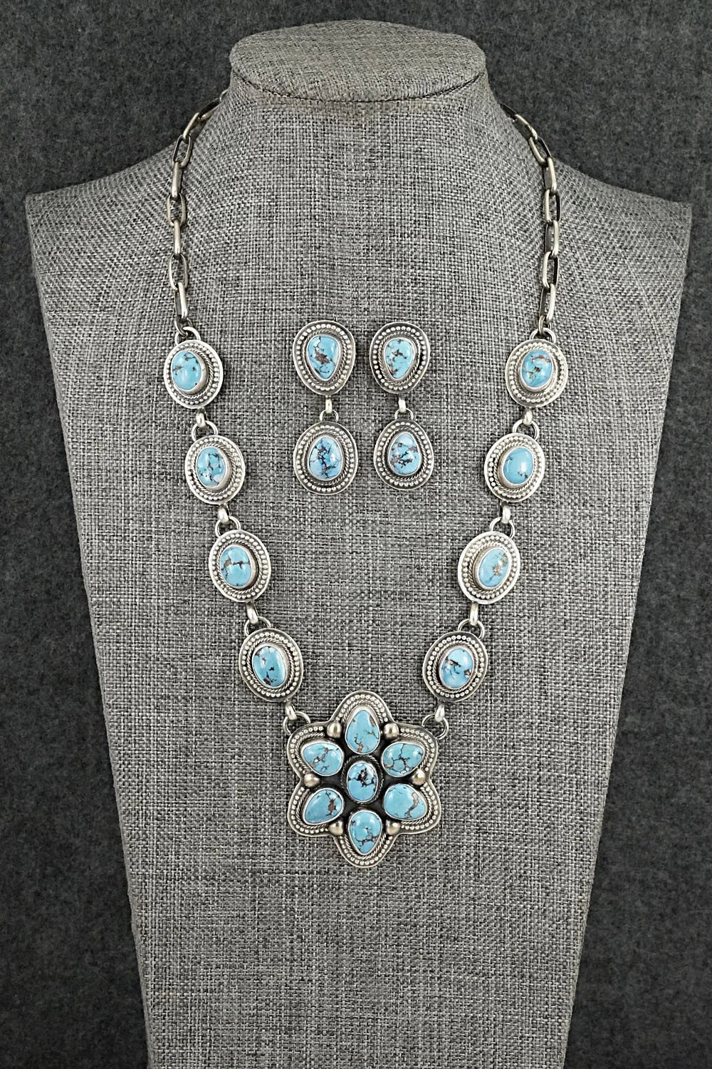 Turquoise & Sterling Silver Necklace and Earrings Set - Kathleen Livingston