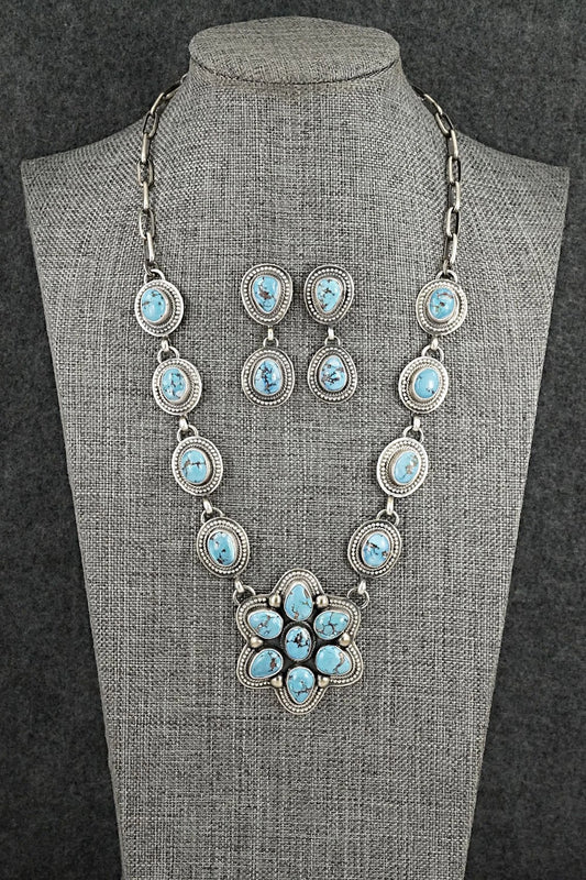 Turquoise & Sterling Silver Necklace and Earrings Set - Kathleen Livingston
