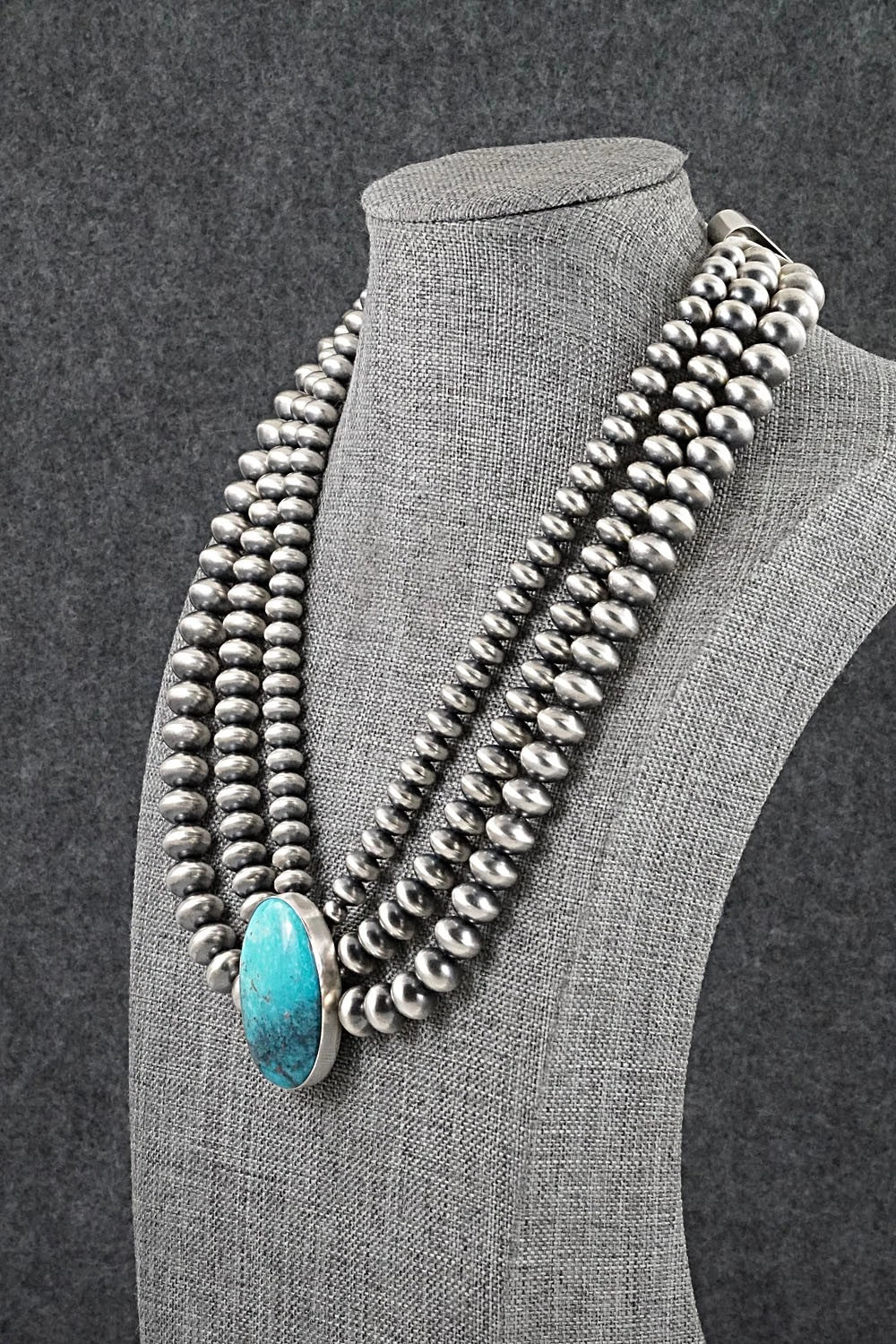 Turquoise & Sterling Silver Navajo Pearl Necklace - Gruber & Halwood