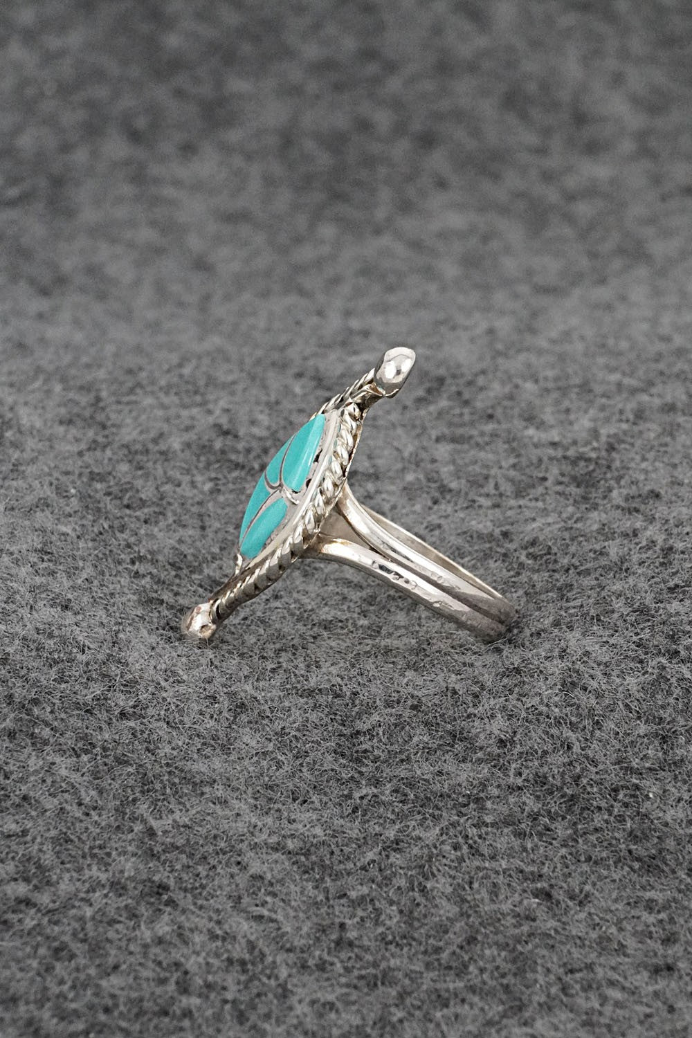 Turquoise & Sterling Silver Inlay Ring - Carlen Seoutewa - Size 6.5