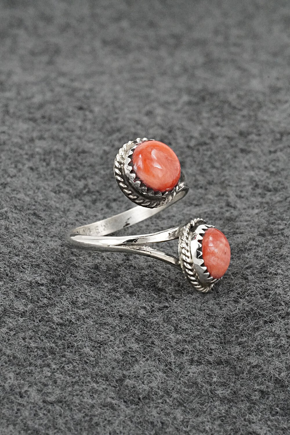 Spiny Oyster & Sterling Silver Ring - Esther White - Size 6.5 Adj.