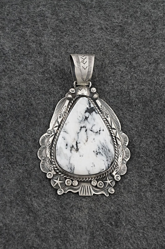 White Buffalo & Sterling Silver Pendant - Vernon Johnson