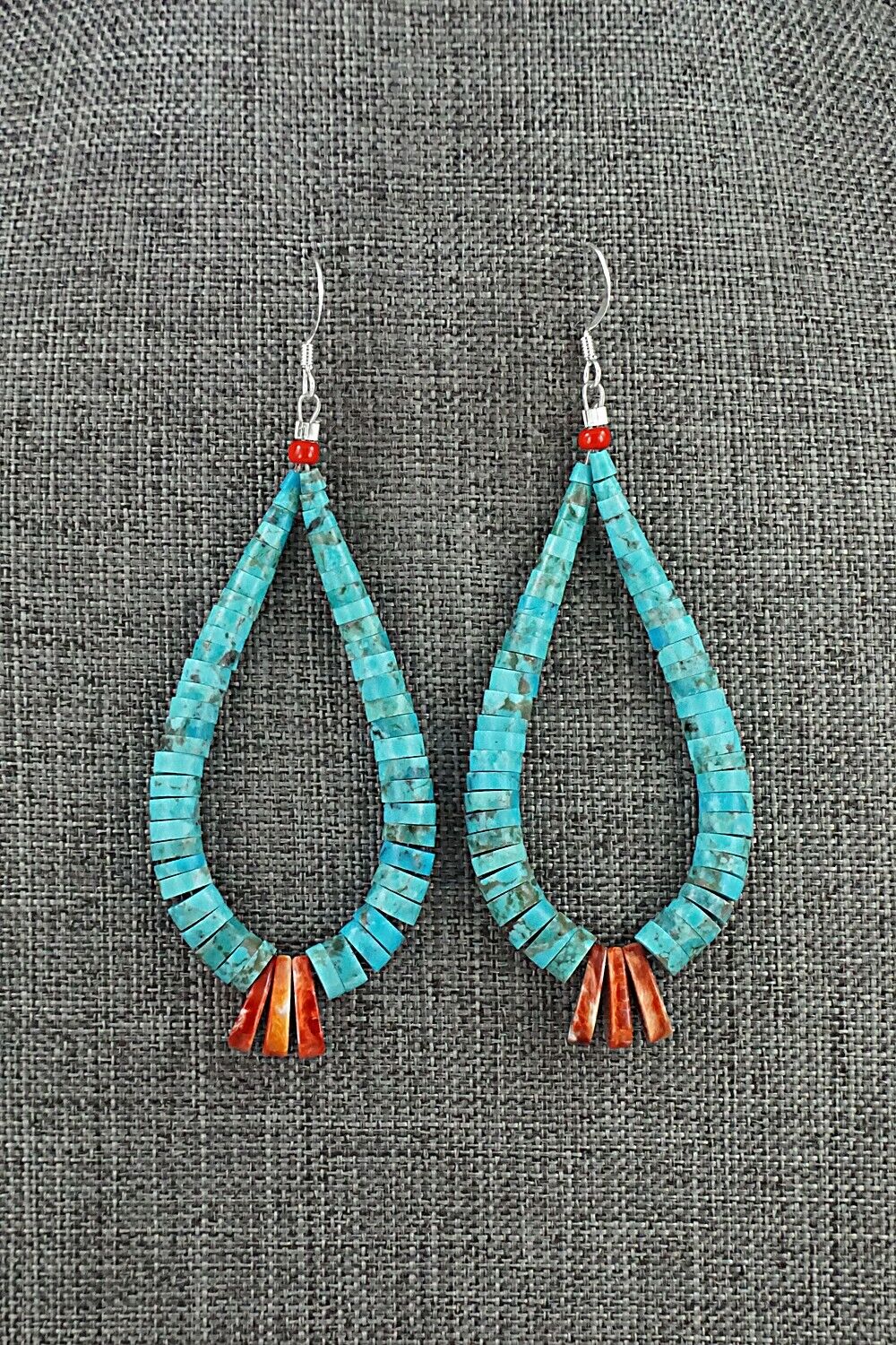 Spiny Oyster, Turquoise & Sterling Silver Earrings - Lupe Lovato