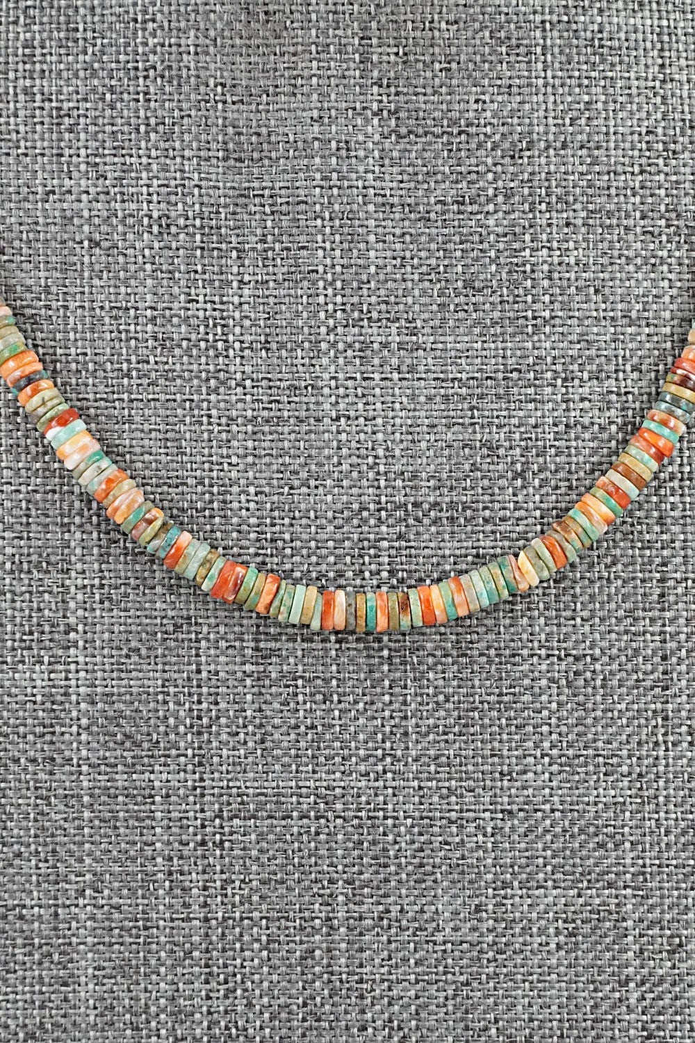 Turquoise, Spiny Oyster & Sterling Silver Necklace 17" - Doreen Jake