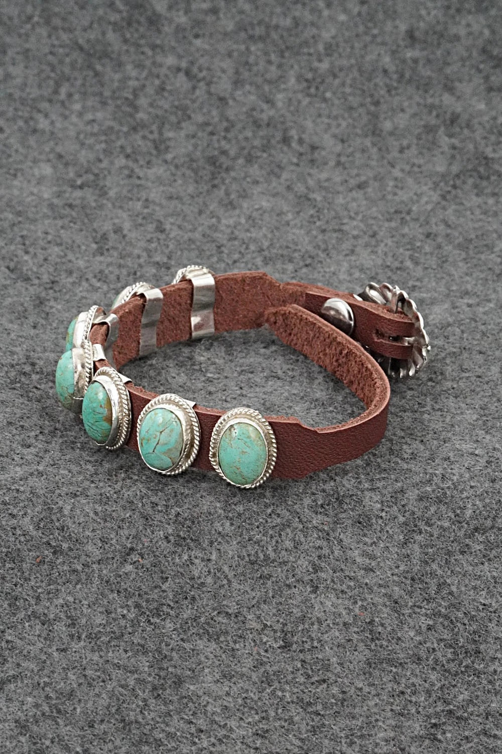 Turquoise, Sterling Silver & Leather Bracelet - Bonnie Willie
