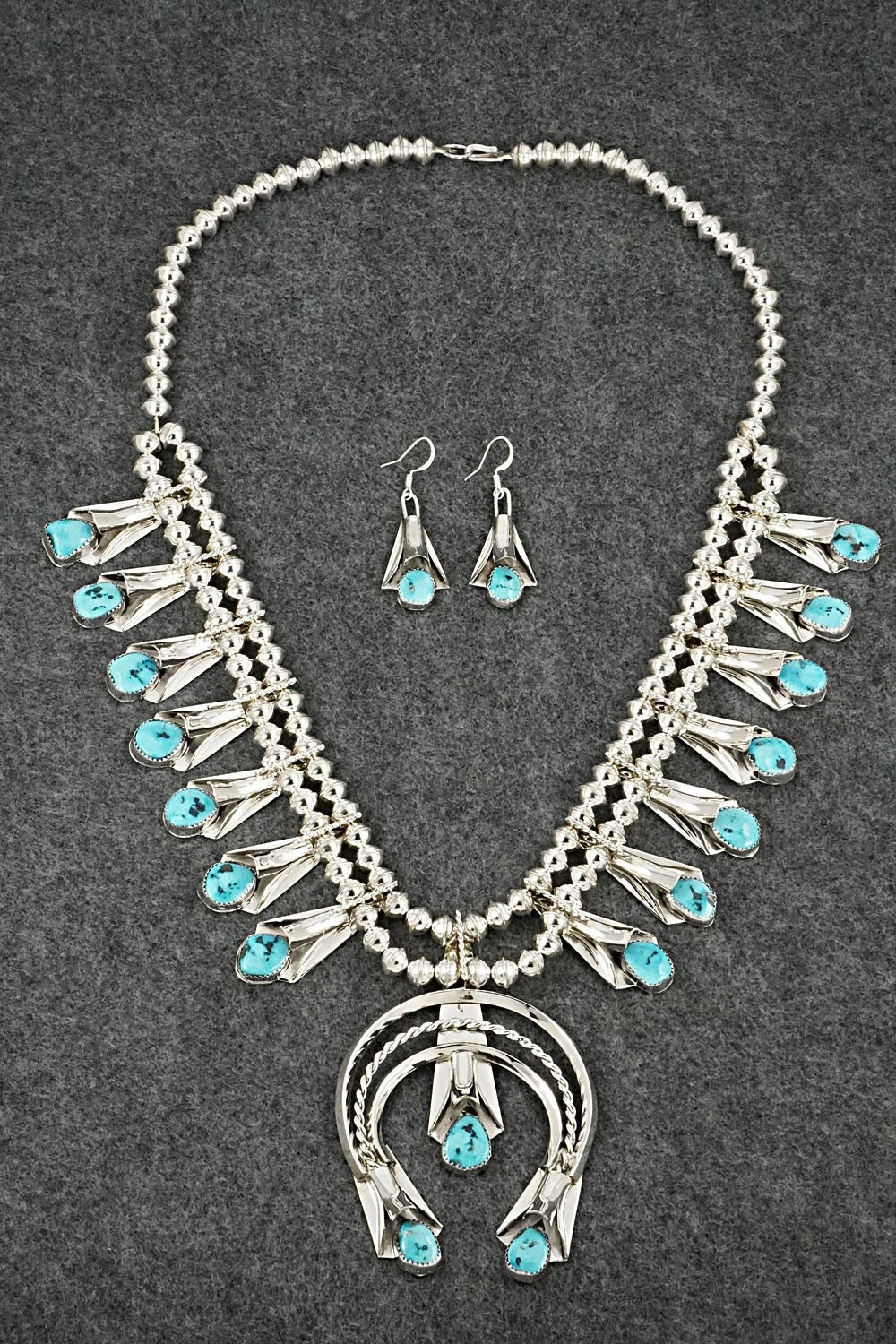 Turquoise & Sterling Silver Squash Blossom Set - Louise Yazzie