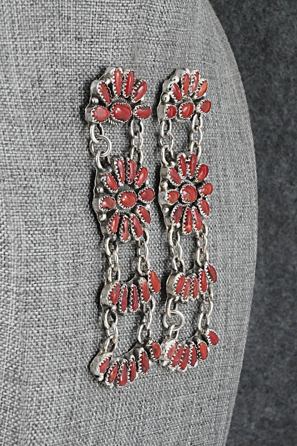 Coral & Sterling Silver Earrings - Justina Wilson