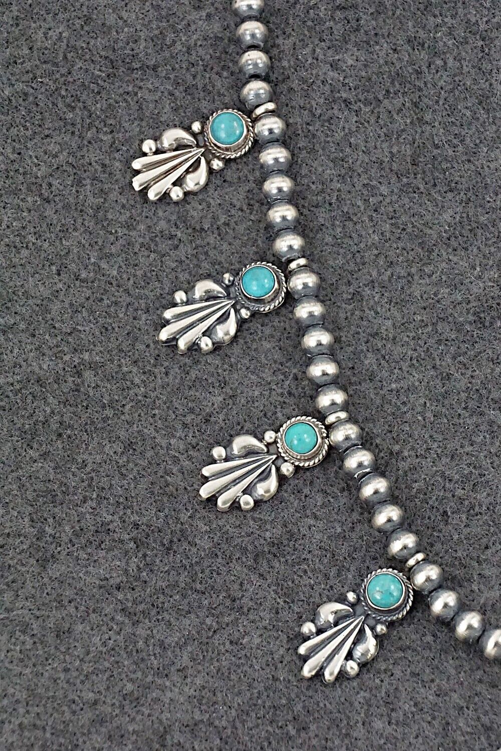 Turquoise & Sterling Silver Squash Blossom Necklace - Bobby Platero
