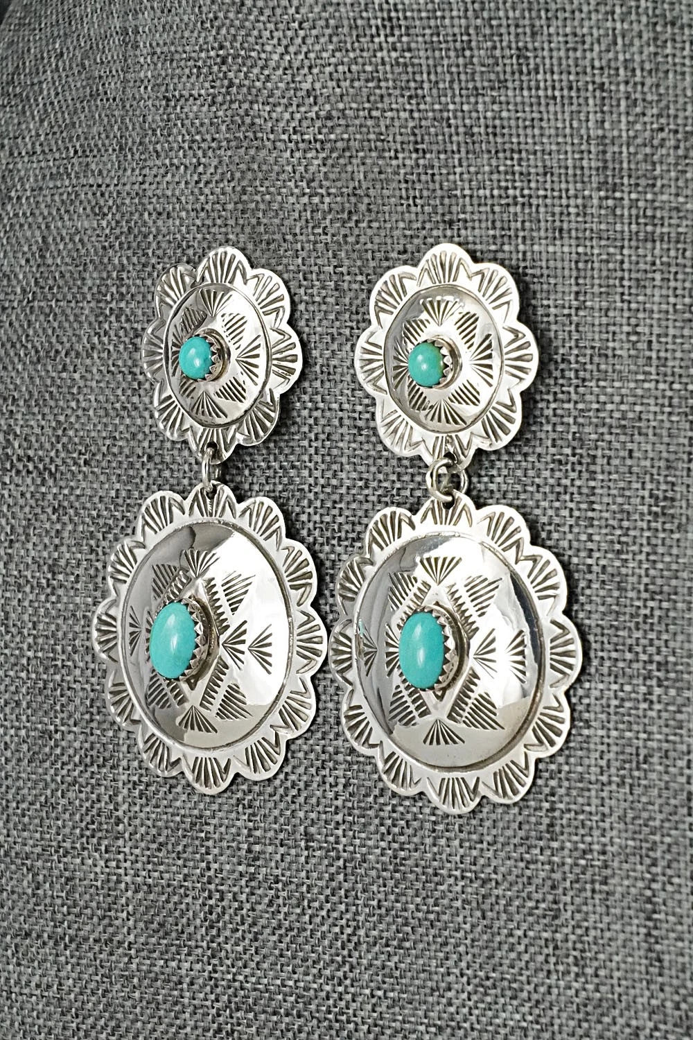 Turquoise and Sterling Silver Earrings - Bertha Begay
