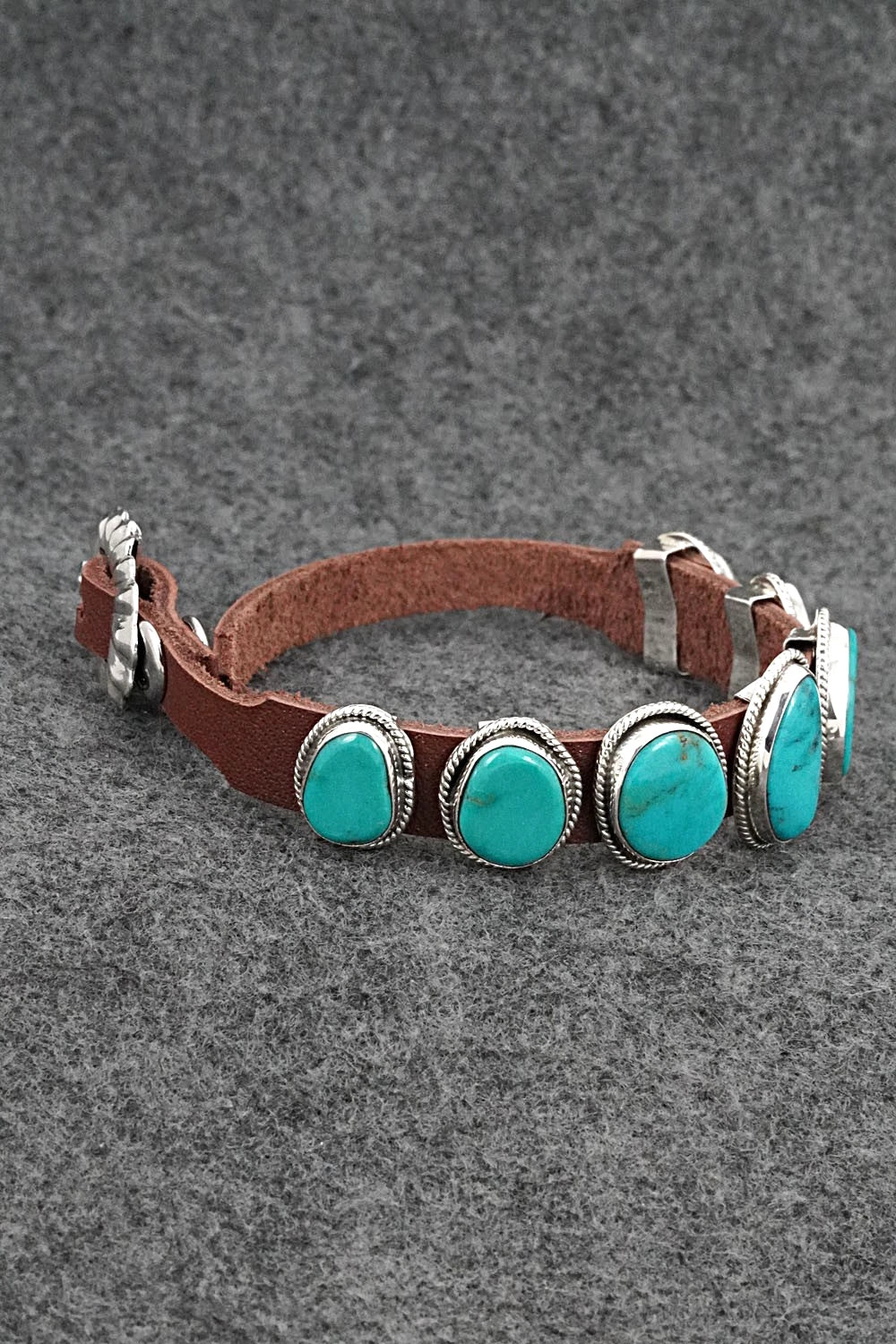 Turquoise, Sterling Silver & Leather Bracelet - Marlene Ramone