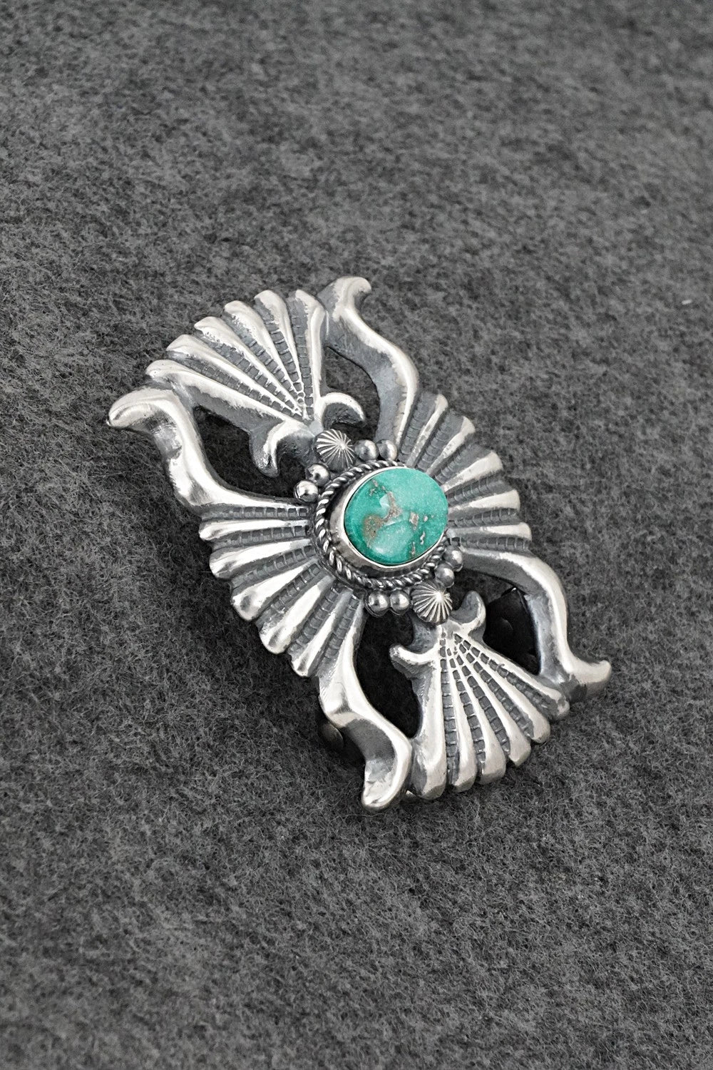 Turquoise & Sterling Silver Belt Buckle - Harrison Bitsue