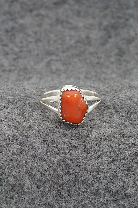 Coral & Sterling Silver Ring - Letricia Largo - Size 6