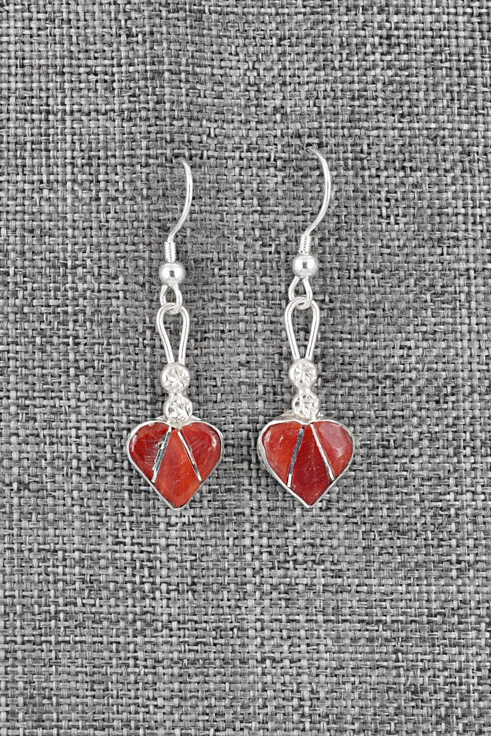 Coral Inlay & Sterling Silver Earrings - Ola Eriacho