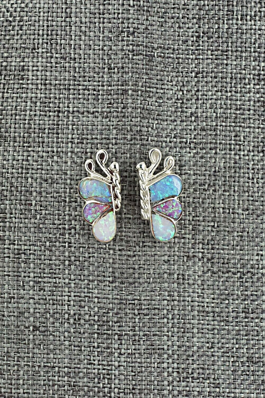 Opalite & Sterling Silver Inlay Earrings - Vincent Hooee