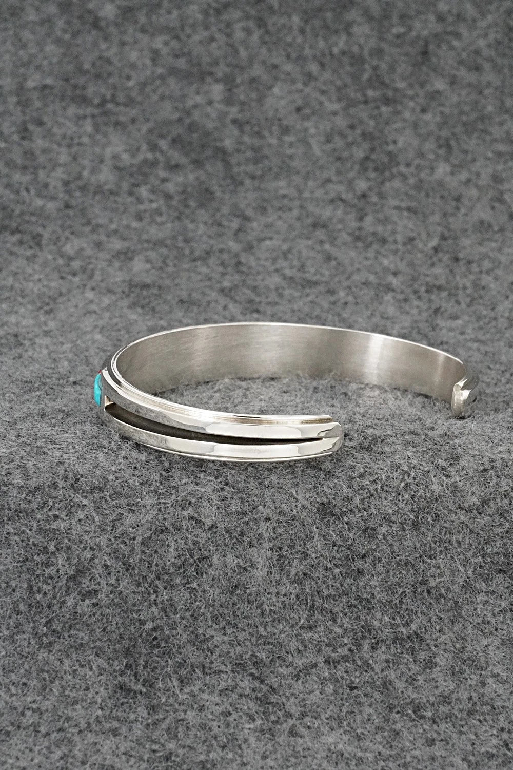 Turquoise, Coral Inlay & Sterling Silver Bracelet - Wilbert Muskett