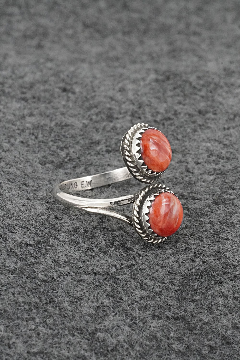 Spiny Oyster & Sterling Silver Ring - Esther White - Size 8.5 Adj.